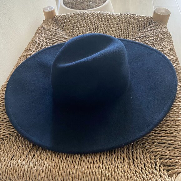 Chic Navy-Blue Wide Brim Fedora Hat- One Size Fits Most, Women's Wool Fedora Hat - Picture 9 of 15